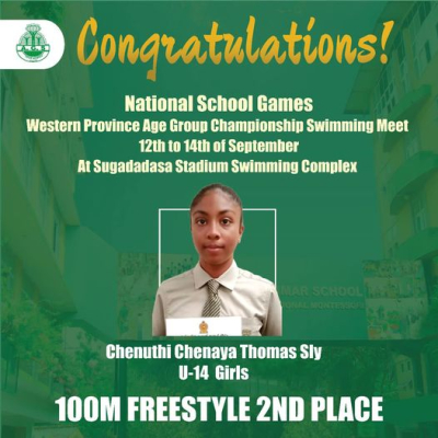 Congratulations to Chenuthi Sly on her exceptional achievement at the Western Province Swimming Meet.