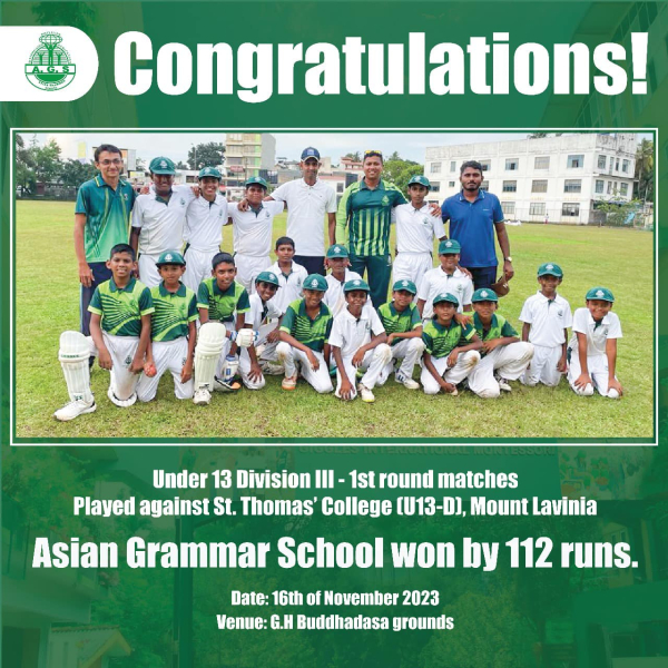 Congratulations to our Under 13 cricket team